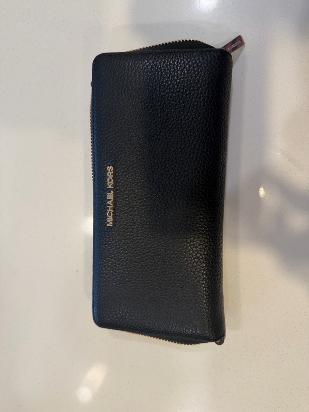 Michael Kors Black Pebbled Leather Zip-Around Wallet with Gold Hardware